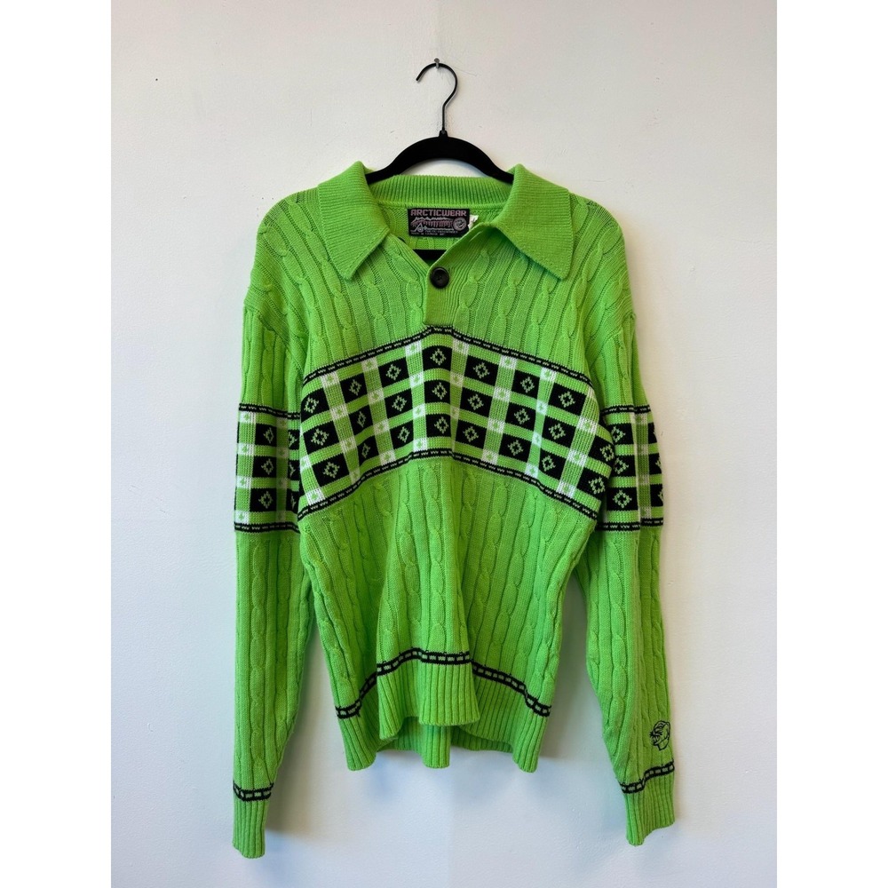 Vintage Arcticwear Sweater Mens Medium Green Knit Ski Snowmobile Pullover 70s